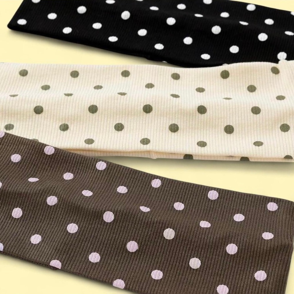 Polka Dot Ribbed Headbands Trio - Black, Cream & Brown